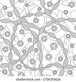 DNA and Cell design for coloring book. Texture vector seamless pattern.