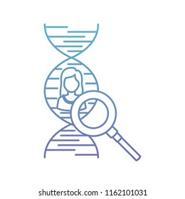 dna chain with female gender and magnifying glass