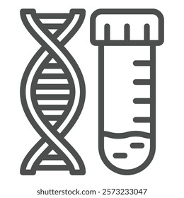 DNA chain with flask line icon, genetic research concept. Vector graphics. Test tube DNA result sign on white background, outline style icon for mobile or web design