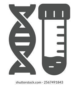 DNA chain with flask solid icon, genetic research concept. Vector graphics. Test tube DNA result sign on white background, glyph style icon for mobile or web design