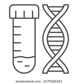 DNA chain with flask thin line icon, genetic research concept. Vector graphics. Test tube DNA result sign on white background, outline style icon for mobile or web design