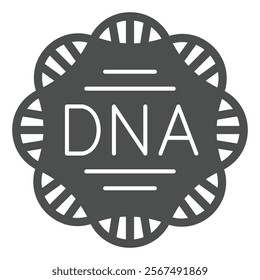 DNA chain seal stamp solid icon, genetic research concept. Vector graphics. Sticker with DNA structure sign on white background, glyph style icon for mobile or web design