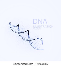 DNA chain. Vector illustration of DNA strand and particles. Artistic ink imitation vector illustration. Science or Medical concept