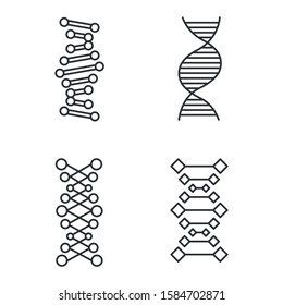 DNA chains linear icons set. Deoxyribonucleic, nucleic acid helix. Molecular biology. Genetic code. Genetics. Thin line contour symbols. Isolated vector outline illustrations. Editable stroke