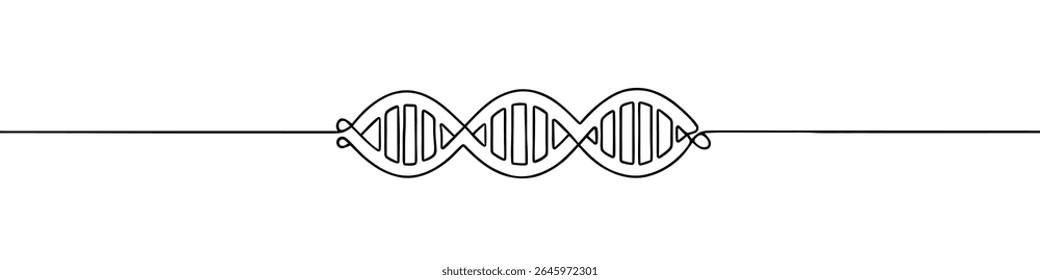 Desenho de uma linha contínuo de ADN ou cromossoma. Símbolo de molécula em espiral. Ilustração vetorial.
