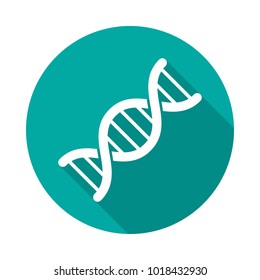 DNA circle icon with long shadow. Flat design style. DNA simple silhouette. Modern, minimalist, round icon in stylish colors. Web site page and mobile app design vector element.