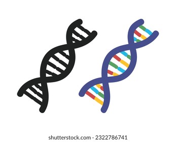 DNA clipart cartoon style. Simple DNA helix silhouette and color doodle flat vector illustration hand drawn doodle style. DNA molecule. Hospital, medical, microbiography, laboratory concept concept