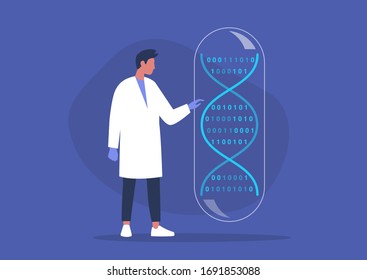 DNA Code, Biotech Startup, Scientific Big Data, Young Male Researcher Working In A Lab