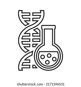 código de ADN, icono de esquema del experimento. Vector de arte de línea.
