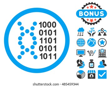 DNA Code icon with bonus pictures. Vector illustration style is flat iconic bicolor symbols, blue and gray colors, white background.