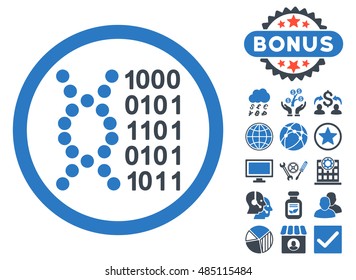 DNA Code icon with bonus symbols. Vector illustration style is flat iconic bicolor symbols, smooth blue colors, white background.