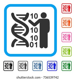 DNA Code Report icon. Flat grey pictogram symbol in a light blue rounded rectangle. Black, gray, green, blue, red, orange color variants of DNA Code Report vector. Designed for web and app interfaces.