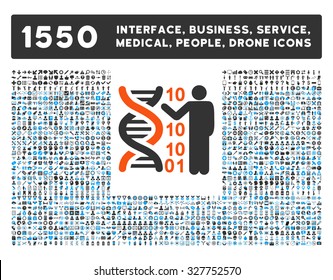 Dna Code Report and other web interface, business tools, people poses, medical service vector icons. Style is flat symbols, bicolored, rounded angles, white background.