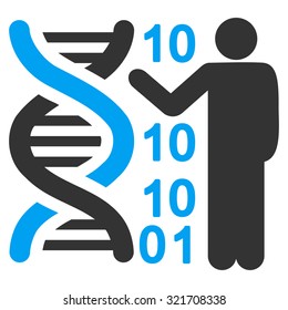 Dna Code Report vector icon. Style is bicolor flat symbol, blue and gray colors, rounded angles, white background.