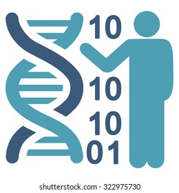 Dna Code Report vector icon. Style is bicolor flat symbol, cyan and blue colors, rounded angles, white background.