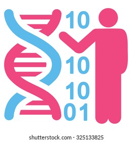 Dna Code Report vector icon. Style is bicolor flat symbol, pink and blue colors, rounded angles, white background.