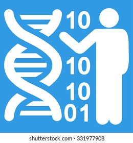 Dna Code Report vector icon. Style is flat symbol, white color, rounded angles, blue background.