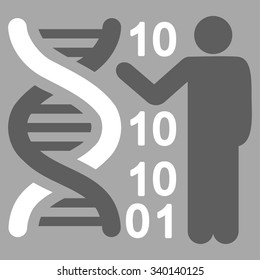 DNA Code Report vector icon. Style is bicolor flat symbol, dark gray and white colors, rounded angles, silver background.
