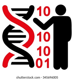 DNA Code Report vector icon. Style is bicolor flat symbol, intensive red and black colors, rounded angles, white background.