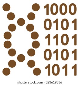 Dna Code vector icon. Style is flat symbol, brown color, rounded angles, white background.