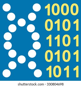 Dna Code vector icon. Style is bicolor flat symbol, yellow and white colors, rounded angles, blue background.