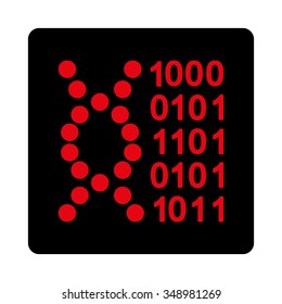 Dna Code vector icon. Style is flat rounded square button, intensive red and black colors, white background.