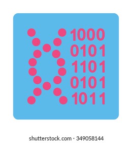 Dna Code vector icon. Style is flat rounded square button, pink and blue colors, white background.