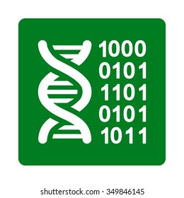 DNA Code vector icon. Style is flat rounded square button, white and green colors, white background.