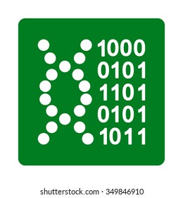DNA Code vector icon. Style is flat rounded square button, white and green colors, white background.