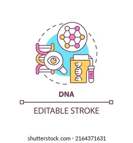 DNA Concept Icon. Biometric Identification Technology Abstract Idea Thin Line Illustration. Forensic Investigations. Isolated Outline Drawing. Editable Stroke. Arial, Myriad Pro-Bold Fonts Used