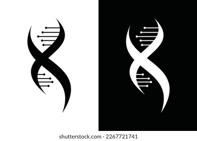 DNA concept on black and white background. Very suitable for symbol, logo, company name, brand name, personal name, icon and many more.