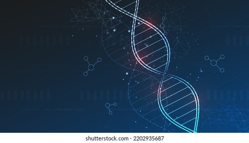 DNA concept. The concept of thin lines. Science template, with DNA molecules. DNA digital, sequence, glow code structure. Science concept and nano technology background. Vector illustration