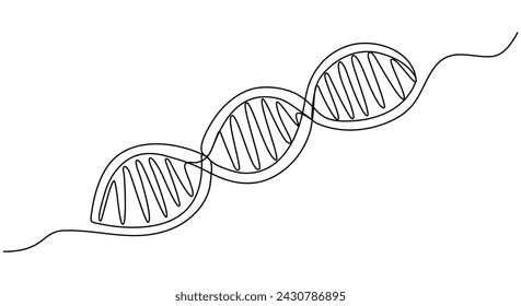 Dibujo continuo de una línea de ADN. Símbolo de la estructura lineal del genoma. Ilustración vectorial aislada en blanco.