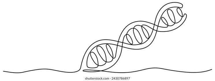 DNA continuous one line drawing. Genome linear structure symbol. Vector illustration isolated on white.