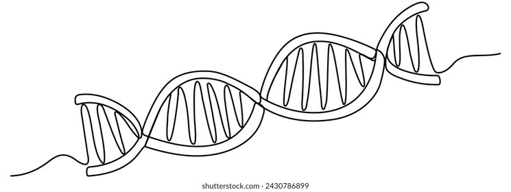 DNA continuous one line drawing. Genome linear structure symbol. Vector illustration isolated on white.