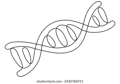 DNA continuous one line drawing. Genome linear structure symbol. Vector illustration isolated on white.