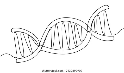 DNA continuous one line drawing. Genome linear structure symbol. Vector illustration isolated on white.