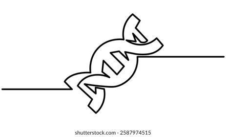 DNA continuous one line drawing. Genome linear structure symbol, One continuous line drawing of Chemistry and physics laboratory equipment concept, Single one line drawing helix or DNA