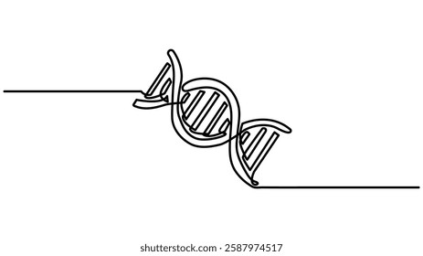 DNA continuous one line drawing. Genome linear structure symbol, One continuous line drawing of Chemistry and physics laboratory equipment concept, Single one line drawing helix or DNA