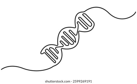 DNA continuous one line drawing. Genome linear structure symbol. Vector illustration