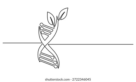 Dibujo continuo de una línea de ADN, concepto de investigación científica, símbolo de estructura lineal del genoma, hélice de dibujo de una sola línea o ADN. Vector minimalista con Ilustración vectorial táctil moderna