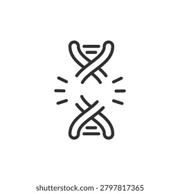 DNA damage, linear icon. Genetic mutation and chromosome breakage. Line with editable stroke.