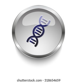 Dna dark blue vector icon on a glossy glass button with chrome on white background