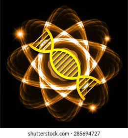 DNA. Dark orange Shining atom scheme. Vector illustration. dark background. digital. infographics. Abstract Technology background for computer graphic website internet and business. circuit.