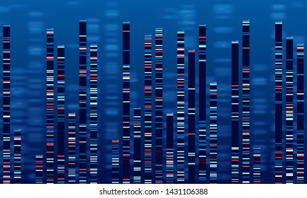 DNA data chart. Medicine test graphic, abstract genome sequences graph and genomics map. Medicine genomics data sequences, antibody testing or genetic chromosome barcoding vector illustration