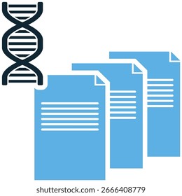 DNA data icon vector. A digital concept of genetic information and analysis. Perfect for bioinformatics, personalized medicine, big data projects. Represents the intersection of biology and tech
