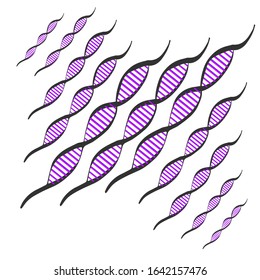 DNA Day background. Few chain structures with neon lines. Hand draw doodle sketch. Black outline on white. Picture can be used in greeting cards, posters, flyers, banners, logo etc. Vector