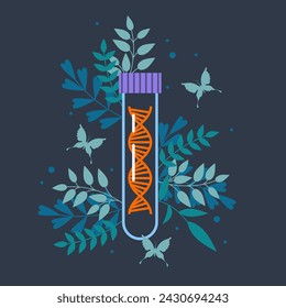 In: DNA Day. Genetische Störungen. DNA-Molekül. Medizin, genetische Biotechnologie, Chemie, Biologie, Genzellenkonzept. Wissenschaftliche Vorlage, Banner mit DNA-Molekülen. In: DNA Double Helix Science Medicine