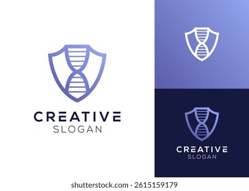 DNA defense or DNA with shield logo design for health and medical