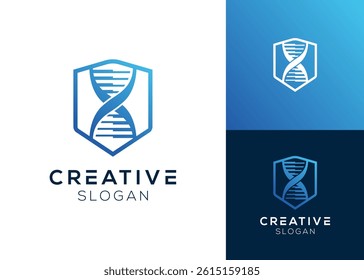 DNA defense or DNA with shield logo design for health and medical